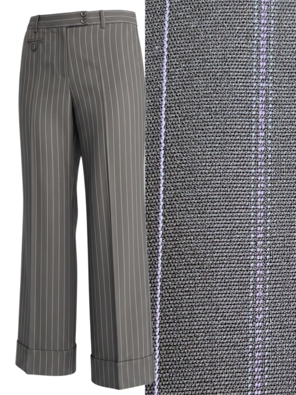 BCBGMaxAzria Black/Purple Pinstripe Wool Blend Cuffed Straight Leg Pant (8)